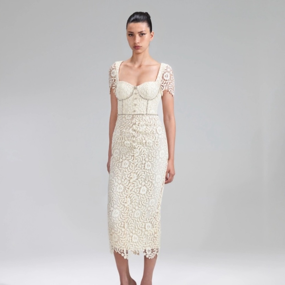 Self-Portrait Cream Rose Lace Midi Dress